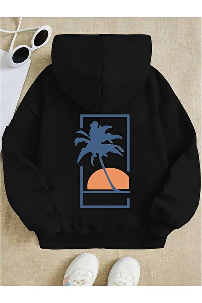 NoVibe Hanorac supradimensionat pentru copii cu glugă cu 3 fire cu imprimeu P...