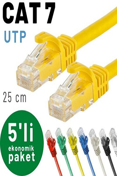 IRENIS 5 Adet 25 Cm Cat7 Kablo Ethernet Network Internet Lan Kablosu, Sarı