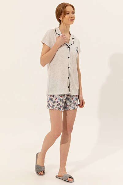 U.S. Polo Assn. Kadın Ekru Melanj Boydan Patlı Şort Takımı