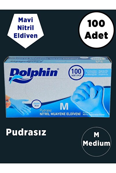 Dolphin Pudrasız Nitril Mavi  Eldiven  100 Adet (Medium)
