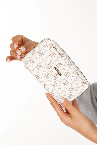 tuldar Women's White Leather Patterned Wallet with Phone Card Holder and Paper Money Compartment