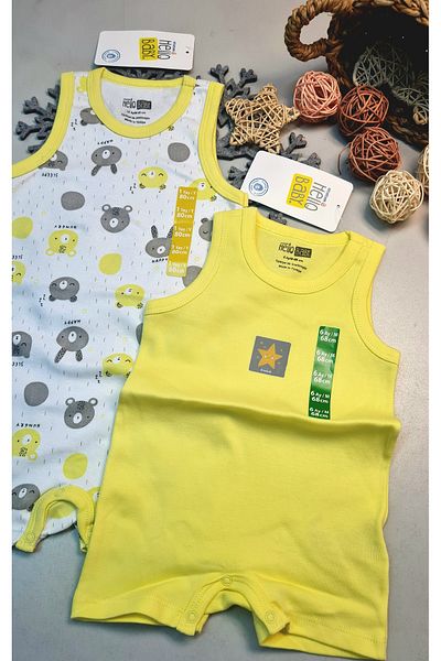 Hello Baby Summer Sleeveless Shorts Jumpsuit - 2 Pieces for Babies, Short Bottom Snaps