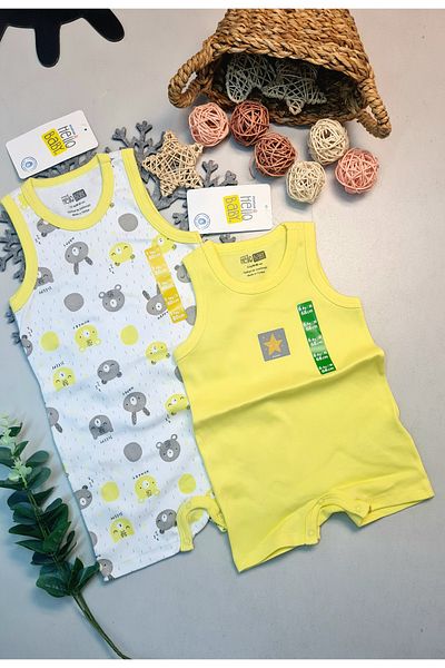 Hello Baby Summer Sleeveless Shorts Jumpsuit - 2 Pieces for Babies, Short Bottom Snaps