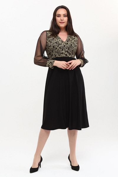Asees Medium Size Double Breasted Collar Sleeves Tulle Dress