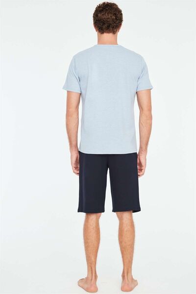 Mod Collection 3836 Erkek Mavi Melanj Şortlu Pijama Pijama Takımı-mavi