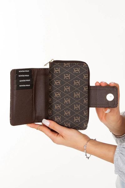tuldar Women's Brown Leather Patterned Phone Paper Money Compartment Card Holder and Wallet