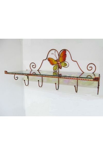 Luyano Wall Shelf Hanging Flower Patterned Door Type Glass Metal 50 cm 1 Piece
