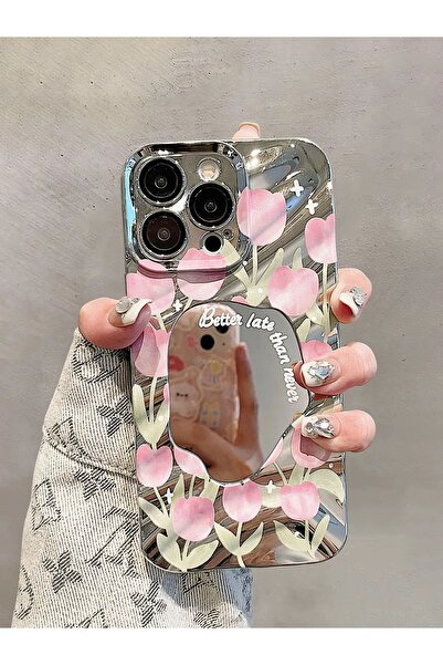 Noppax حافظة آيفون 15 فضية اللون بتصميم زهور مرآة أنيقة وغطاء فاخر على شكل زه...