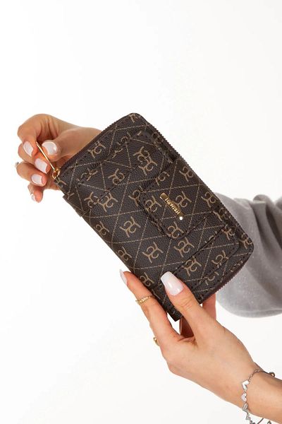 tuldar Women's Brown Leather Patterned Phone Paper Money Compartment Card Holder and Wallet