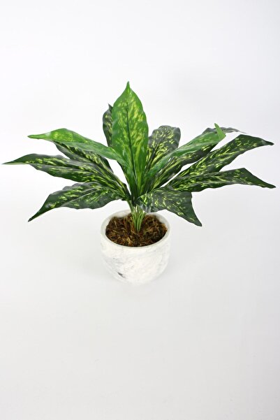 Yapay Çiçek Deposu Beton Saksıda Uzun Yapraklı Yapay Bitki 42 cm Model-9