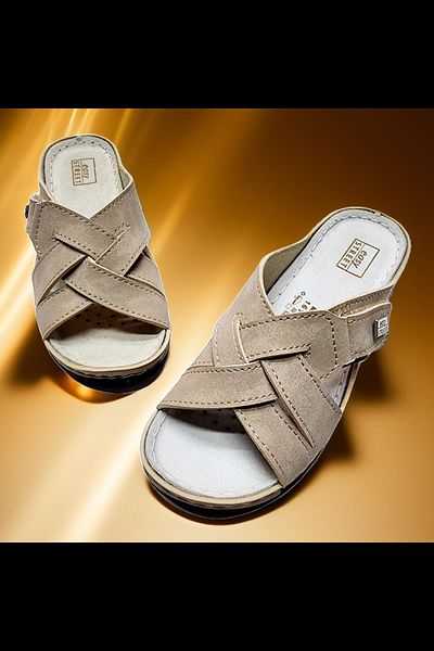 GokceKundura06 Genuine Leather - Adjustable Velcro Cross Banded Home and Outdoor Slippers