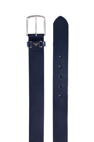 Emporio Armani حزام رجالي من الجلد الطبيعي باللون الأزرق الداكن - مشبك معدني، Y4S571 Y740G-80033