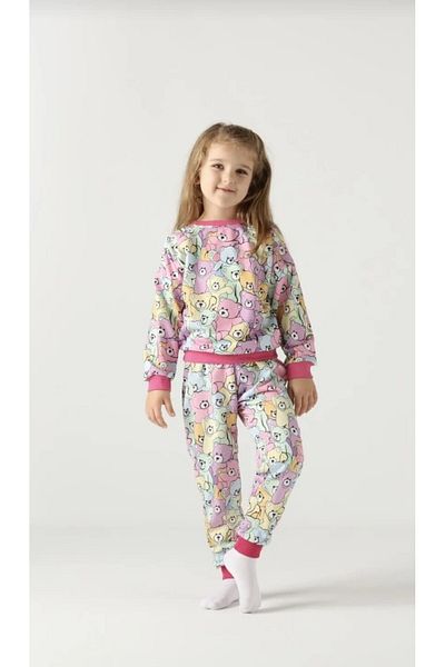 BUUFUU Unisex Teddy Bear Printed Long Sleeve Children's Bottom Top Double Set
