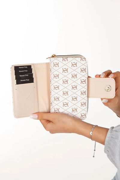 tuldar Women's White Leather Patterned Wallet with Phone Card Holder and Paper Money Compartment