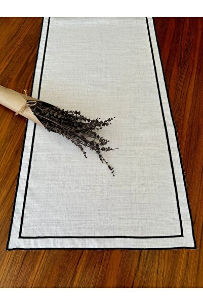 NURHAN HOME COLLECTION Διπλής σειράς μαύρο κεντημένο λινό ράνερ