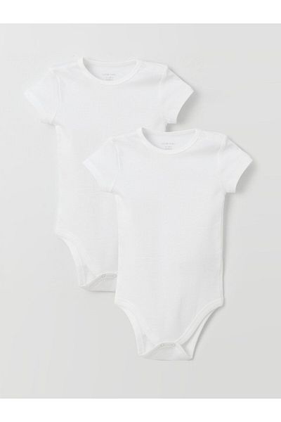 LC Waikiki Ecru Crew Neck Basic Baby Boy Snap Body 2-Pack