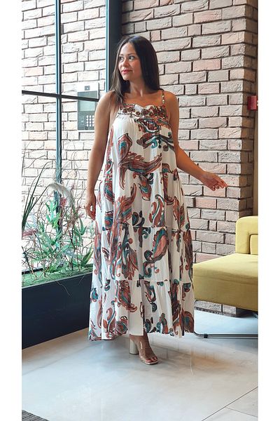 Park Moda AN10613 - Βαμβακερό φόρεμα με λεπτό λουράκι με στάμπα σάλι