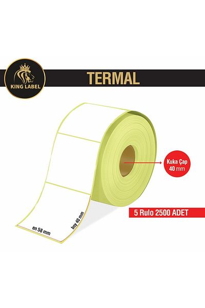 KİNG LABEL 5 role de 500 de etichete termice cu coduri de bare - 40x60mm înfășurate