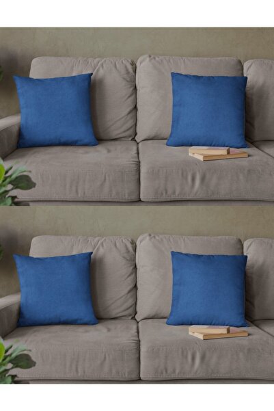 NarHomes Çift Taraflı Dekoratif 4'lü Kırlent Kılıfı Düz Renk 43x43 Cm (mavi)