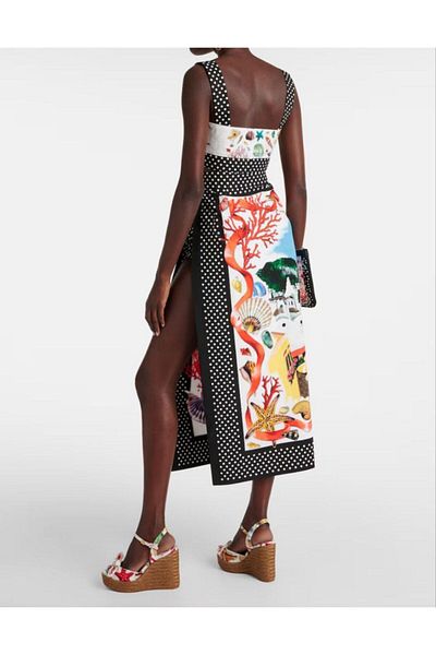 BRGCLOTHING Women's D.G Pattern Polka Dot Detailed Imported Crepe Fabric Crop and Slit Skirt Set