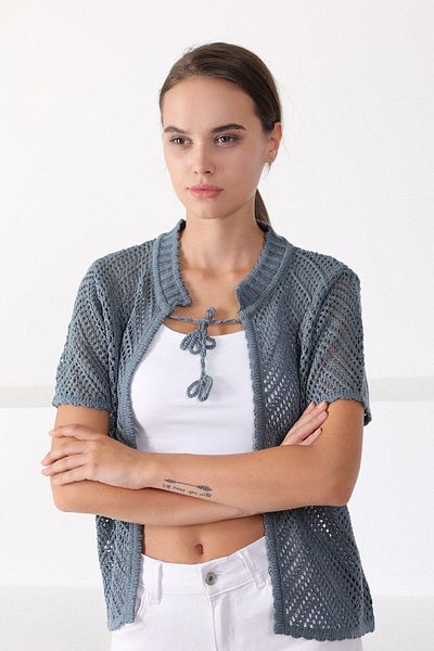 Ferraro Women's Petrol Round Neck Cotton Knitwear Cardigan