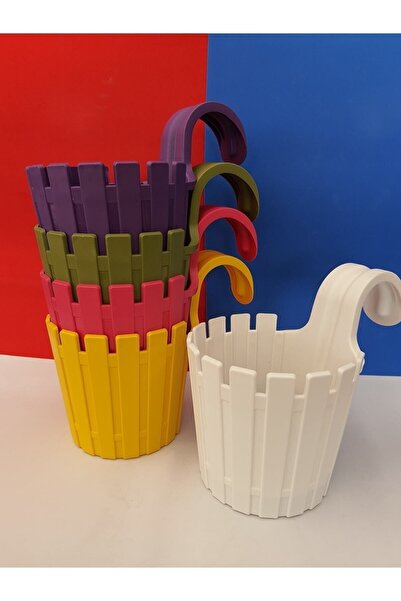 2kshop Akasya Balkon Saksı Tekli Kolay Askılı Saksı 5 Adet Tekli Saksı