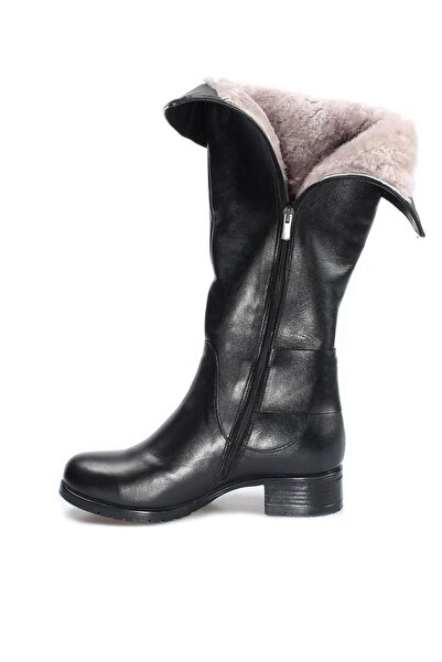 FAST STEP Genuine Leather Furry Black Women's Classic Boots 757kza5111