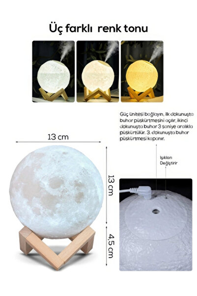 ALFAGİFT 3D Renkli Ay Işığı Gece Lambası ve Hava Oda Nemlendirici Ultrasonik Buhar-Dekoratif Gece Lambası