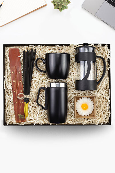 Trendmiya 280 ML Kulplu Çelik Termos & Siyah Kupa & French Press & Kraft Kutu...