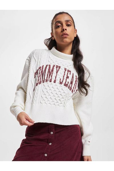 Tommy Hilfiger Tjw Crop College Cable Sweater - Sweatshirt