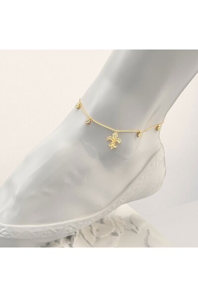 İNDİGO TAKI Beyaz Taşlı Zambak Altın Kaplama Gümüş Halhal