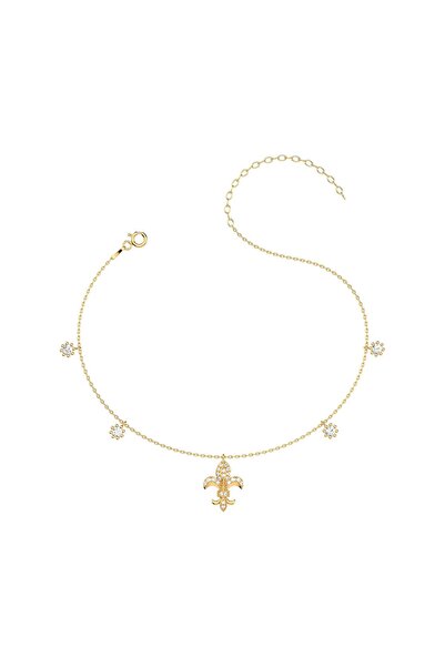 İNDİGO TAKI Beyaz Taşlı Zambak Altın Kaplama Gümüş Halhal