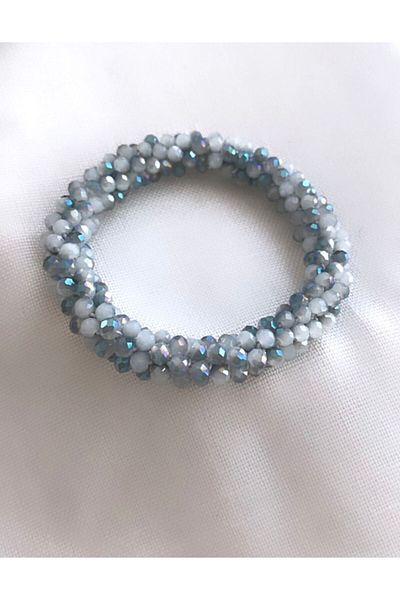 VNS Accessories Crystal Beaded Gray Elastic Bracelet
