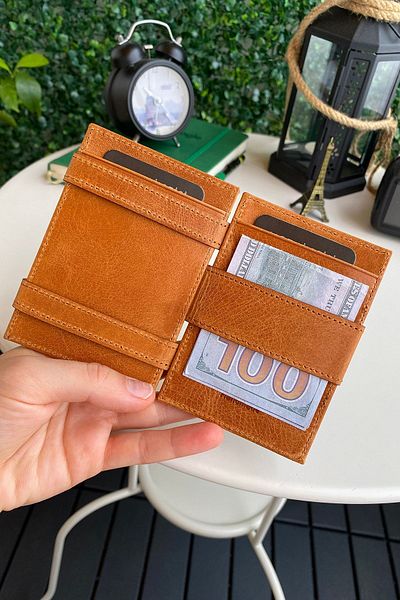 Modica Lotus - Портфейл от естествена кожа с RFID защита и защита от кражба, кафяв, с магьосник