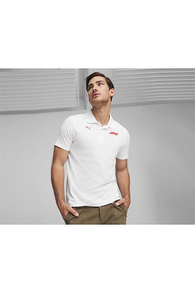 Puma Λογότυπο F1 Ess - Ανδρικό λευκό μπλουζάκι πόλο με λαιμόκοψη 62585202