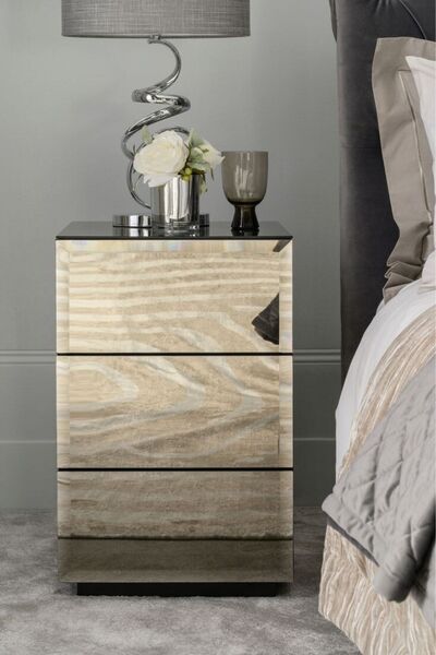 LUXURY VİLLA Luxury 3 Çekmeceli Bronz Aynalı Komodin En 45cm Derinlik 45cm Yü...