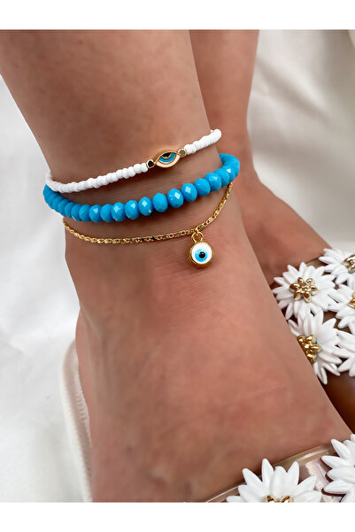 Lucky Designs Nazar Göz Detay Boncuk Kristal Taşlı Üçlü Set Halhal/çoklu Set ...