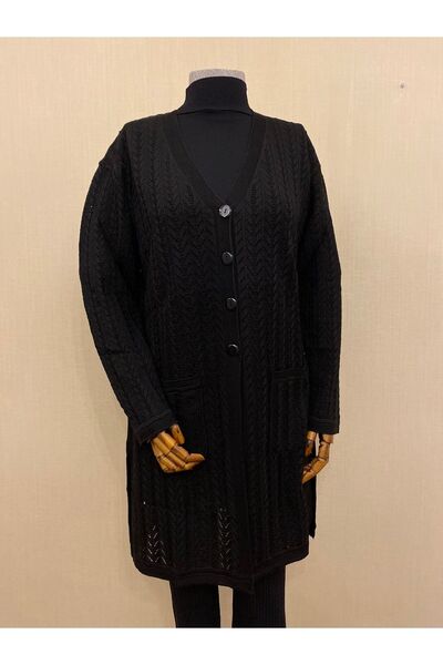 TEK Merserize Anne Uzun Hırka / Siyah