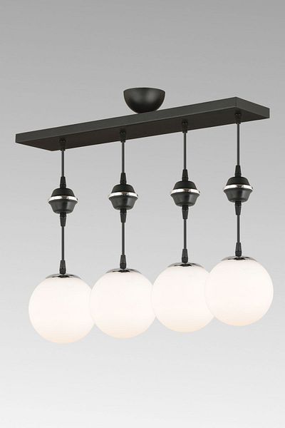 SONSUZ AYDINLATMA&AVİZE Pendant Lamp Row Black 4-Piece White Glop Top Glass Chrome Downward Facing Luxury Chandelier