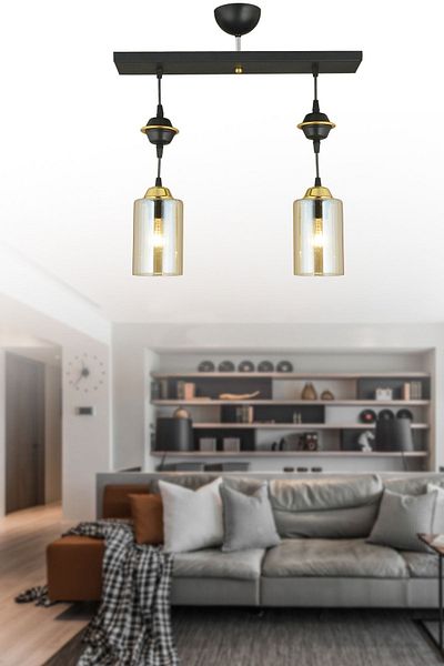 SONSUZ AYDINLATMA&AVİZE Row of Black 2-Piece Pipe Glass Downward Facing Luxury Chandelier