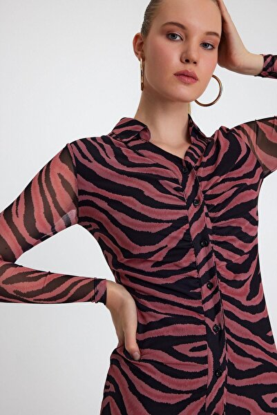 QUHOX Women's Zebra Patterned Dress Fuchsia