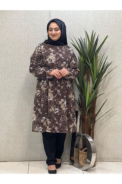Butik büyük beden Patterned Chiffon Tunic - Relaxed Fit
