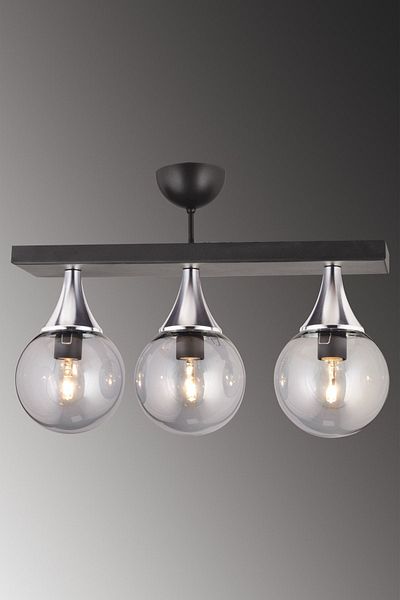 SONSUZ AYDINLATMA&AVİZE Black 3 Row Plafonier Smoked Glop Top Glass Chrome Downward Facing Luxury Chandelier