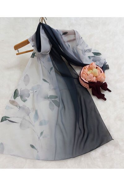 istanbul prensesleri Gradient Flower Patterned Chiffon Shawl