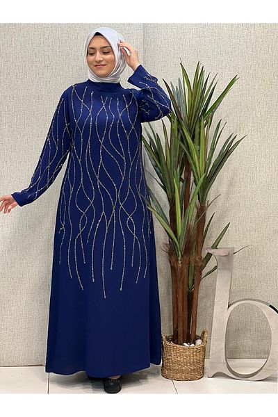 Butik büyük beden Luxury Stoned Crepe Evening Dress