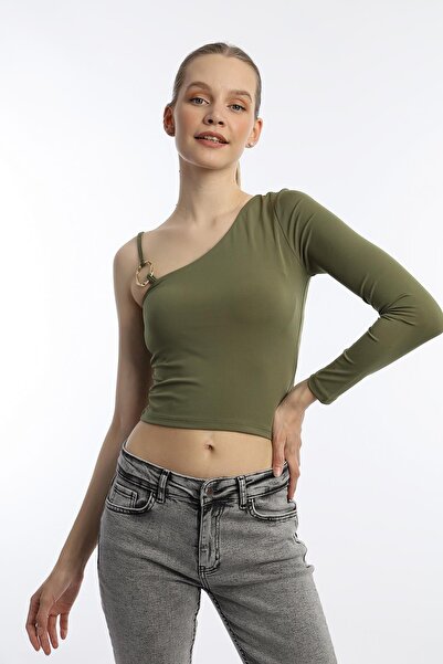 QUHOX Tricou Kaki Allegro Fabric cu o singură mânecă pentru femei