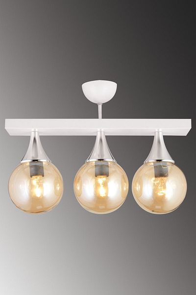 SONSUZ AYDINLATMA&AVİZE White 3 Row Plafonier Bal Glop Top Glass Chrome Downward Facing Luxury Chandelier