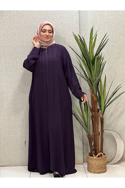 Butik büyük beden Каменен детайлен ръкав Абая