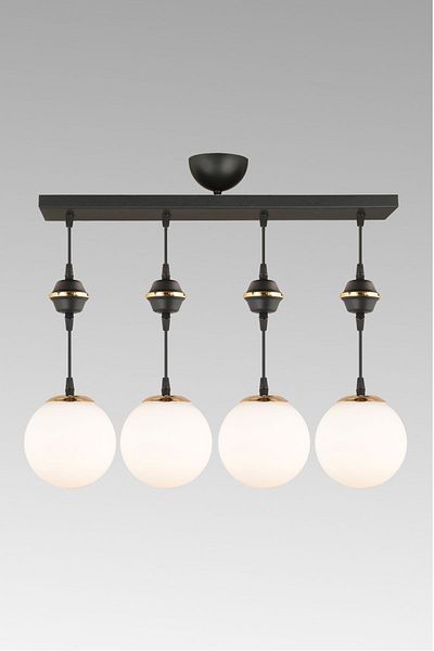 SONSUZ AYDINLATMA&AVİZE Row of Black 4-Piece White Globe Top Glass Downward Facing Luxury Chandelier