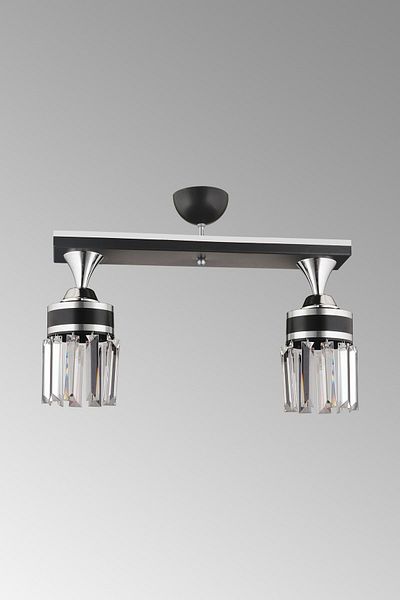 SONSUZ AYDINLATMA&AVİZE Tokyo 2-Piece Black Row Plafonier Crystal Stone Chrome Strip Cylinder Downward Facing Luxury Chandelier
